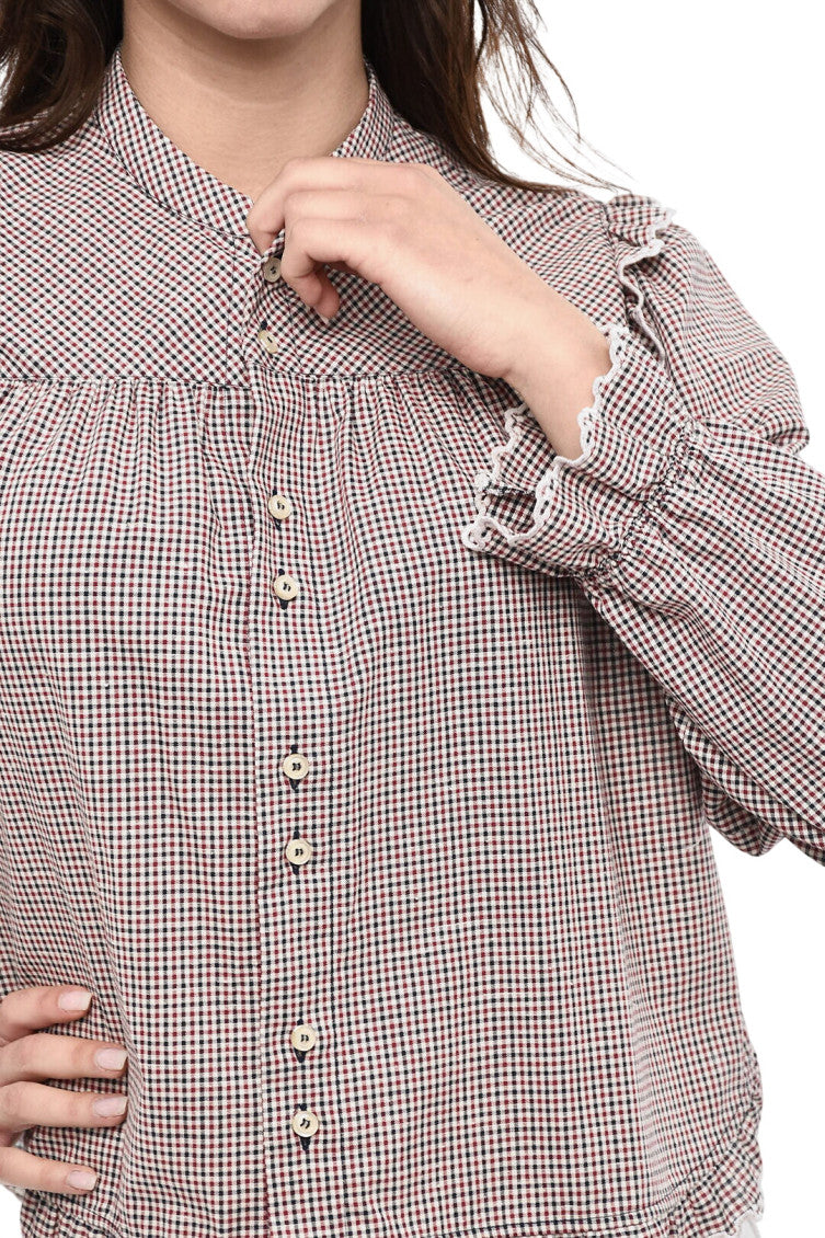 Multicolor Checks Mandarin Collar Top 3