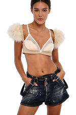 Beige Embellished V Neck Top 1