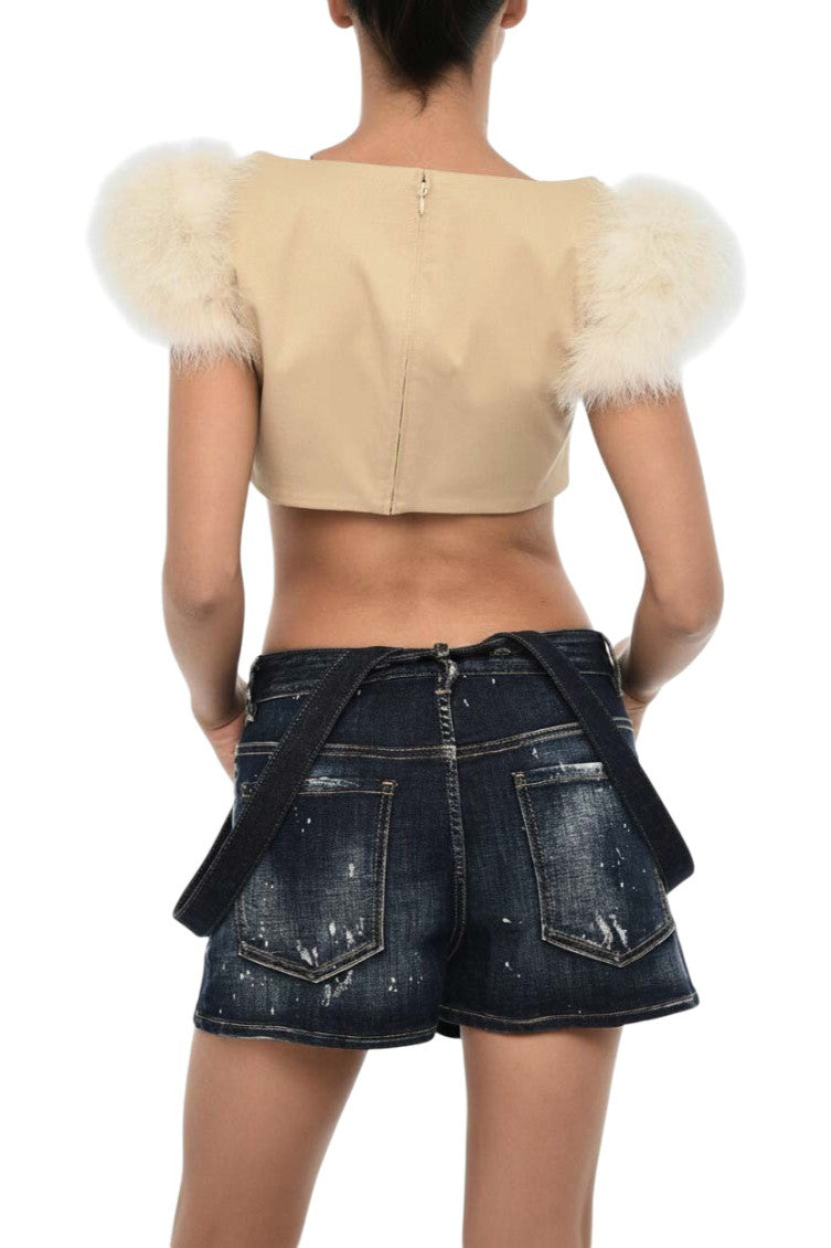 Beige Embellished V Neck Top 2