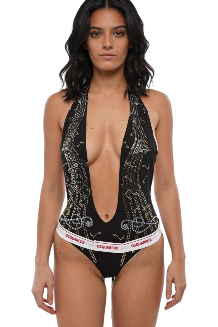 Black Embellished Halter Neck Top 1