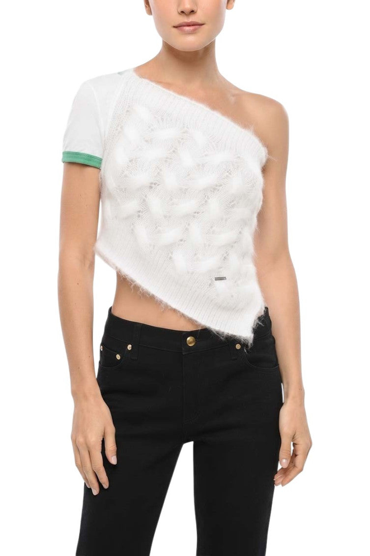 White Textured One Shoulder Top 1