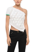 White Textured One Shoulder Top 1