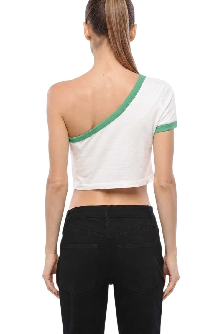 White Textured One Shoulder Top 2