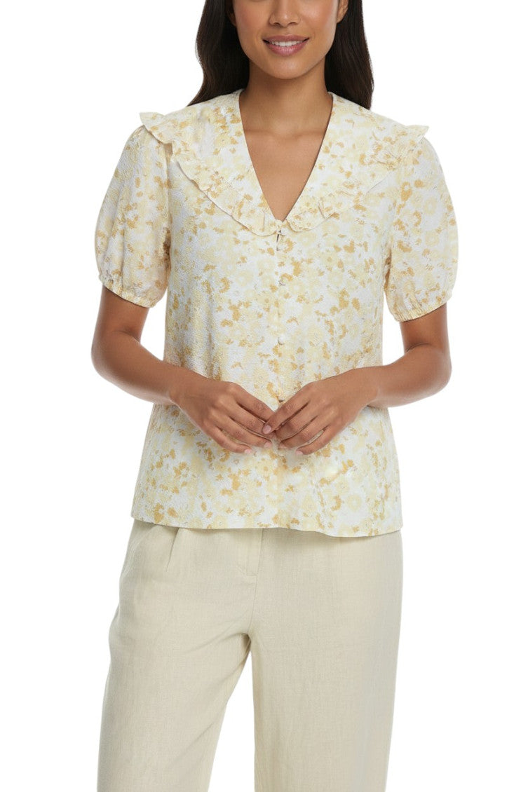 Off White Floral V Neck Top 1