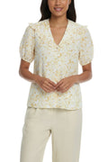 Off White Floral V Neck Top 1