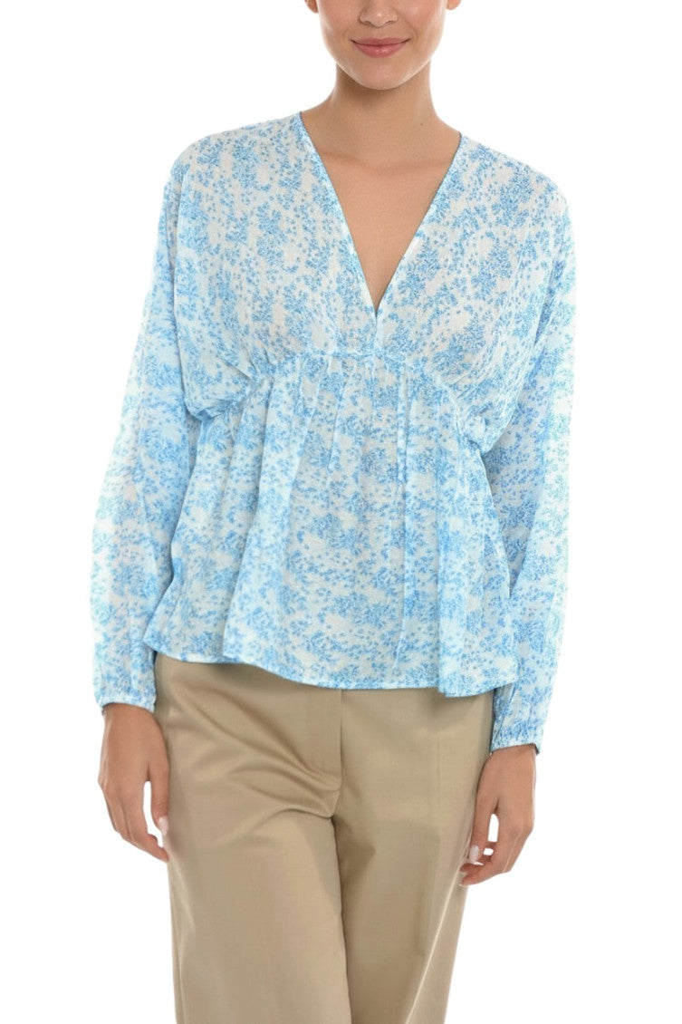 Sky Blue Floral V Neck Top 1