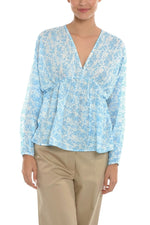 Sky Blue Floral V Neck Top 1