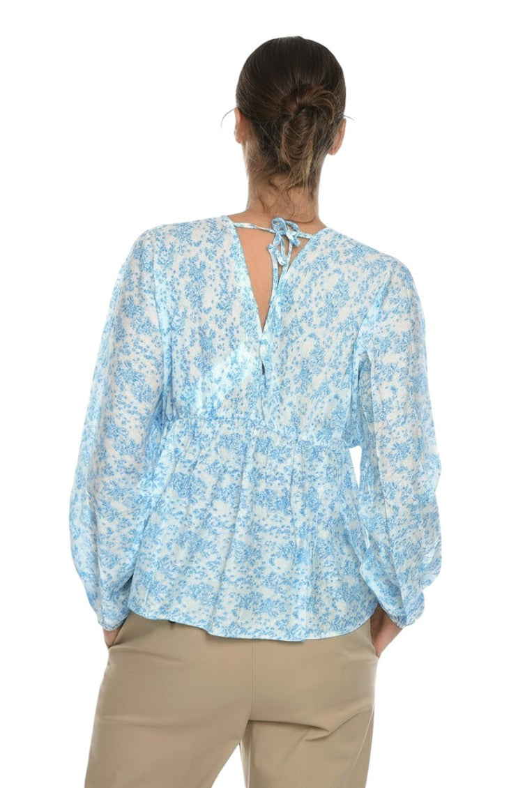 Sky Blue Floral V Neck Top 2