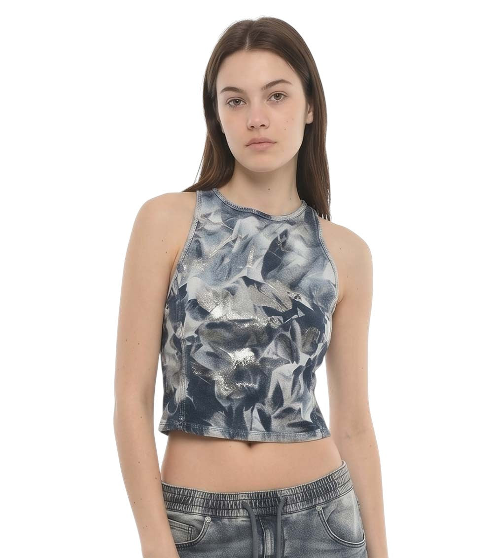 Grey Abstract Crew Neck Top 1