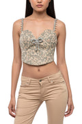 Brown Printed Sweet Heart Neck Top 1