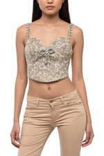 Brown Printed Sweet Heart Neck Top 1