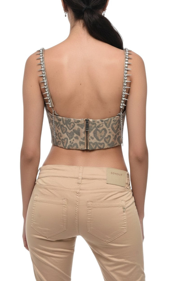 Brown Printed Sweet Heart Neck Top 2