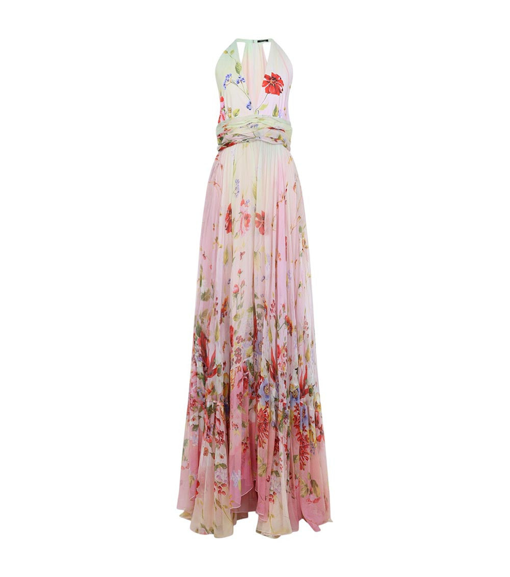 Multicolor Floral Halter Neck Maxi Dress 1
