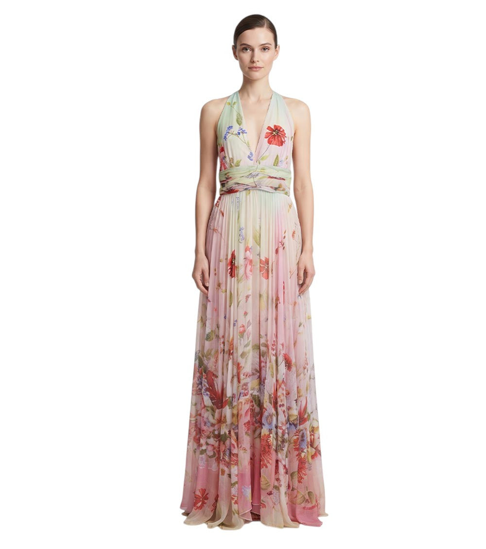 Multicolor Floral Halter Neck Maxi Dress 3