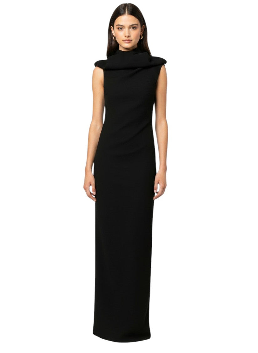 Black Solid Hood Full Length Dress 1