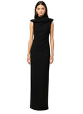 Black Solid Hood Full Length Dress 1