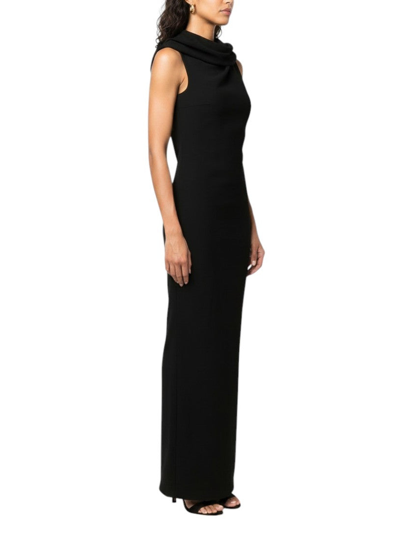 Black Solid Hood Full Length Dress 3