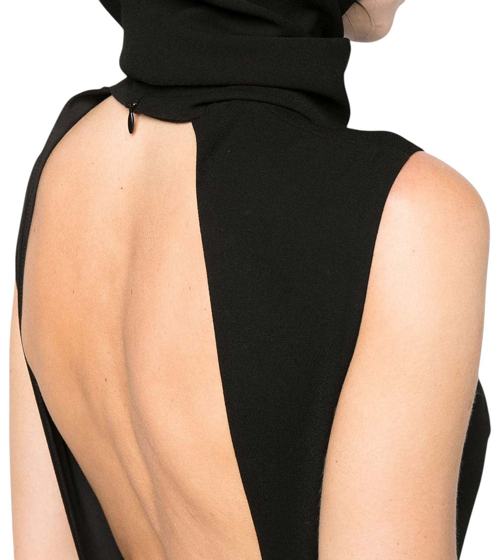 Black Solid Hood Full Length Dress 4