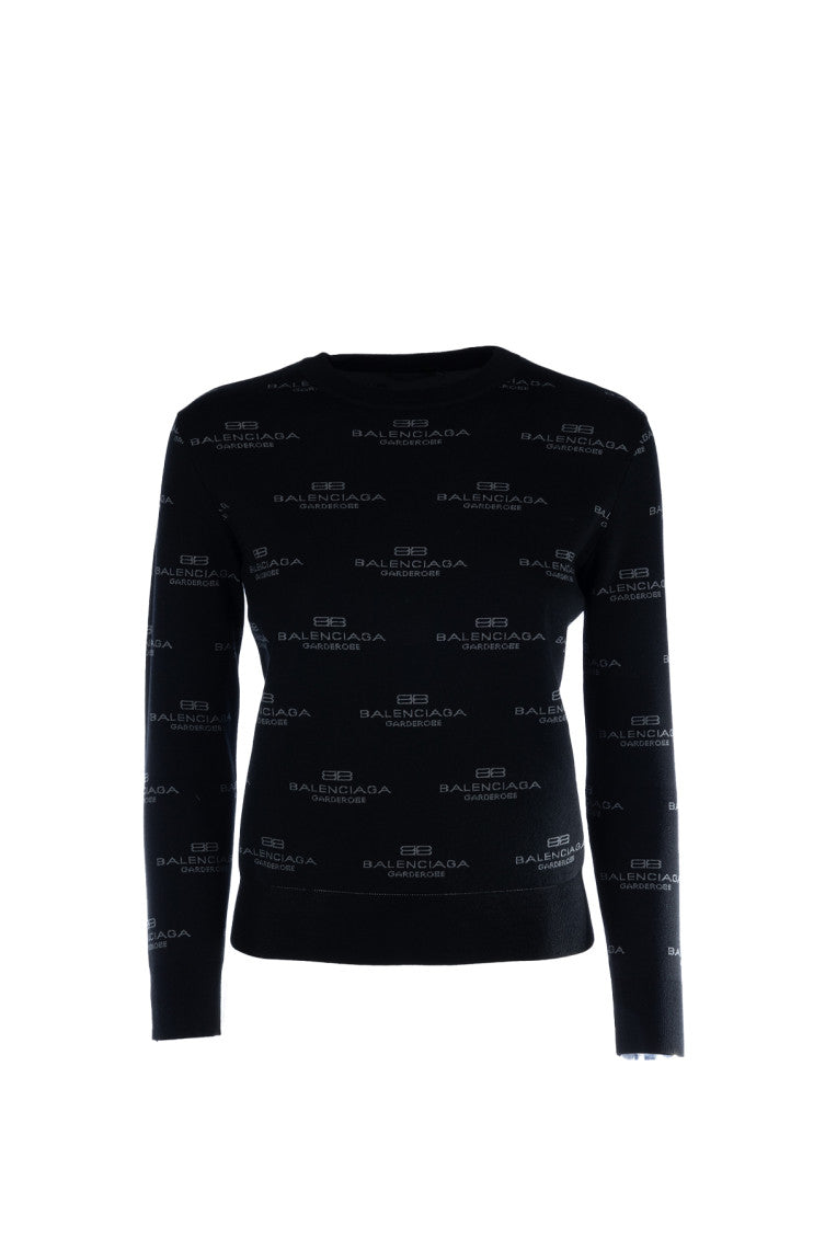 Black Logo Print Crew Neck Sweater 1