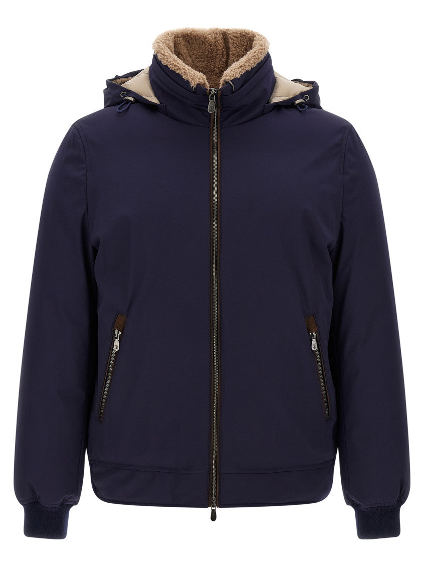 Blue Solid Hooded Jacket 1