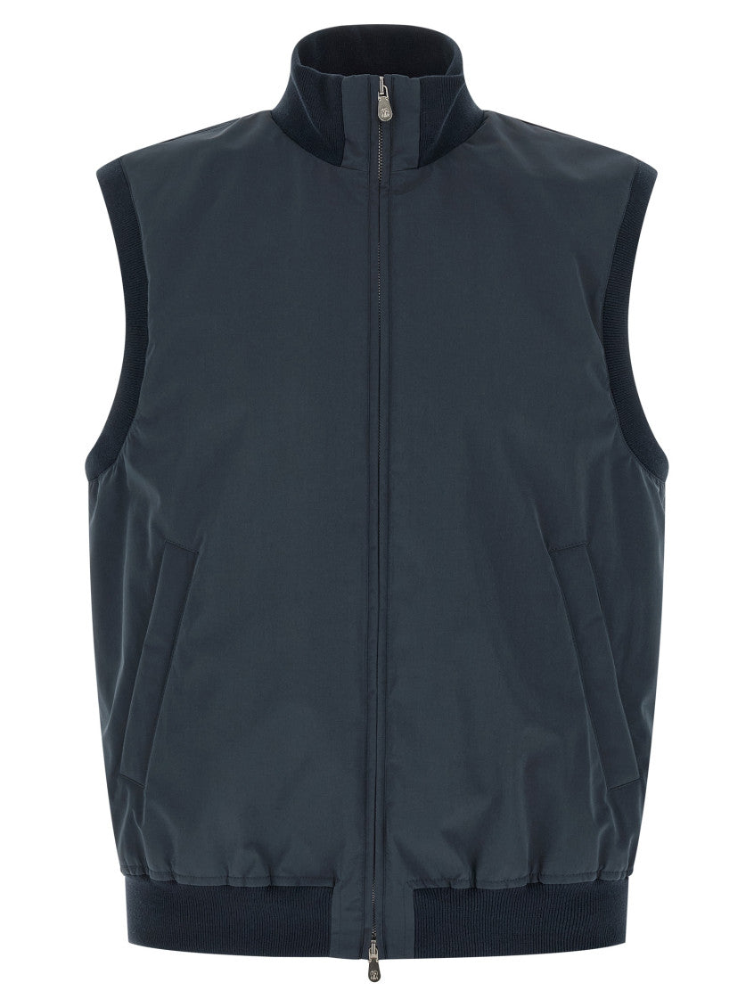 Blue Solid Mock Collar Jacket 1