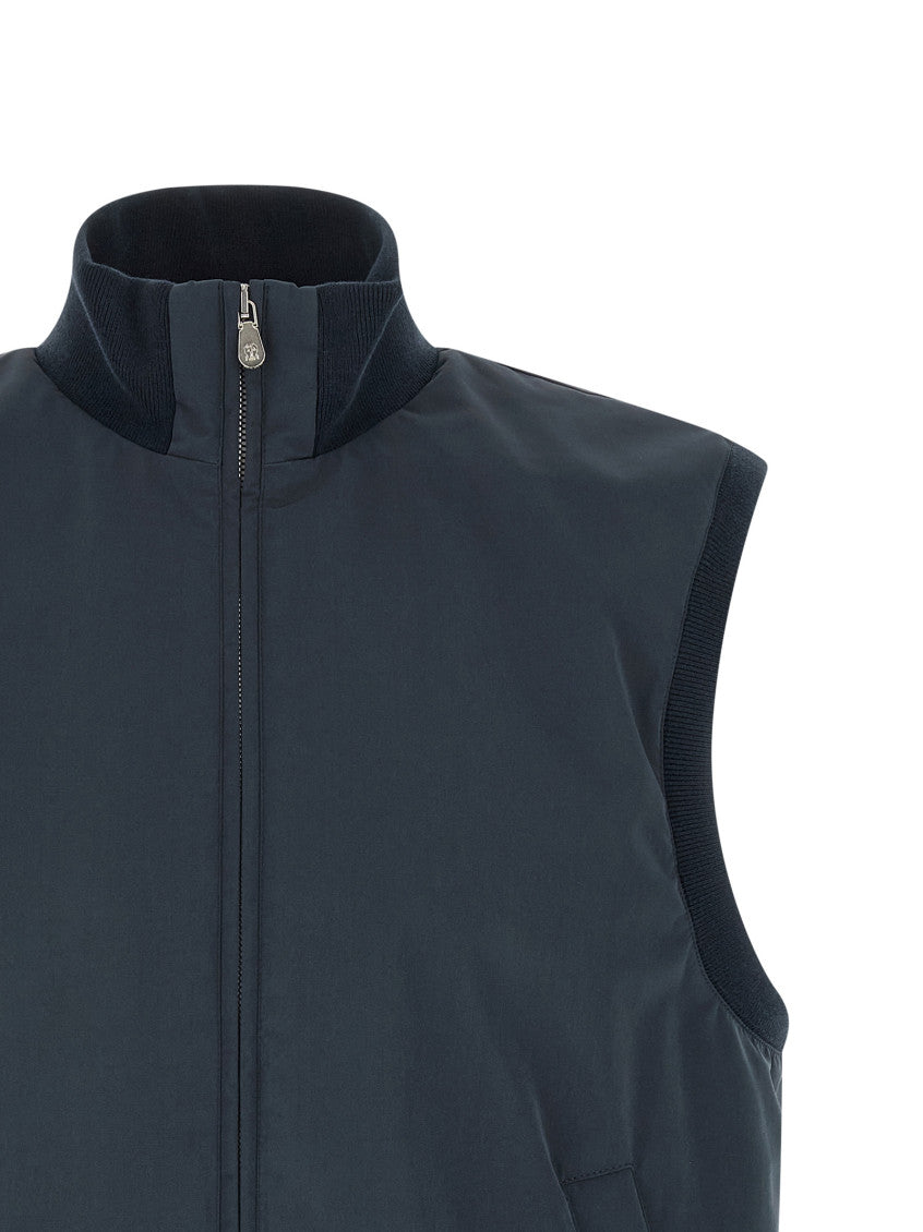 Blue Solid Mock Collar Jacket 3