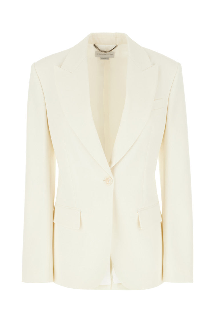 Beige Solid Notched Lapel Blazer 1