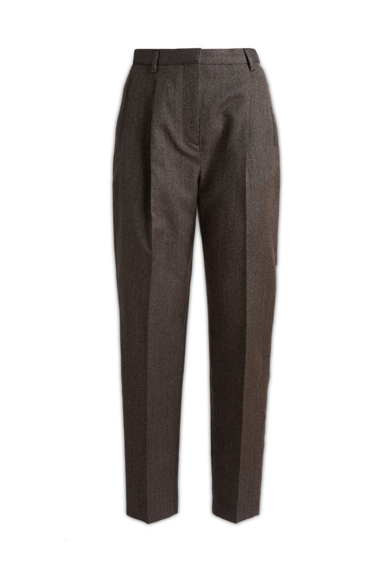 Brown Tapered Flat Front Pants 1