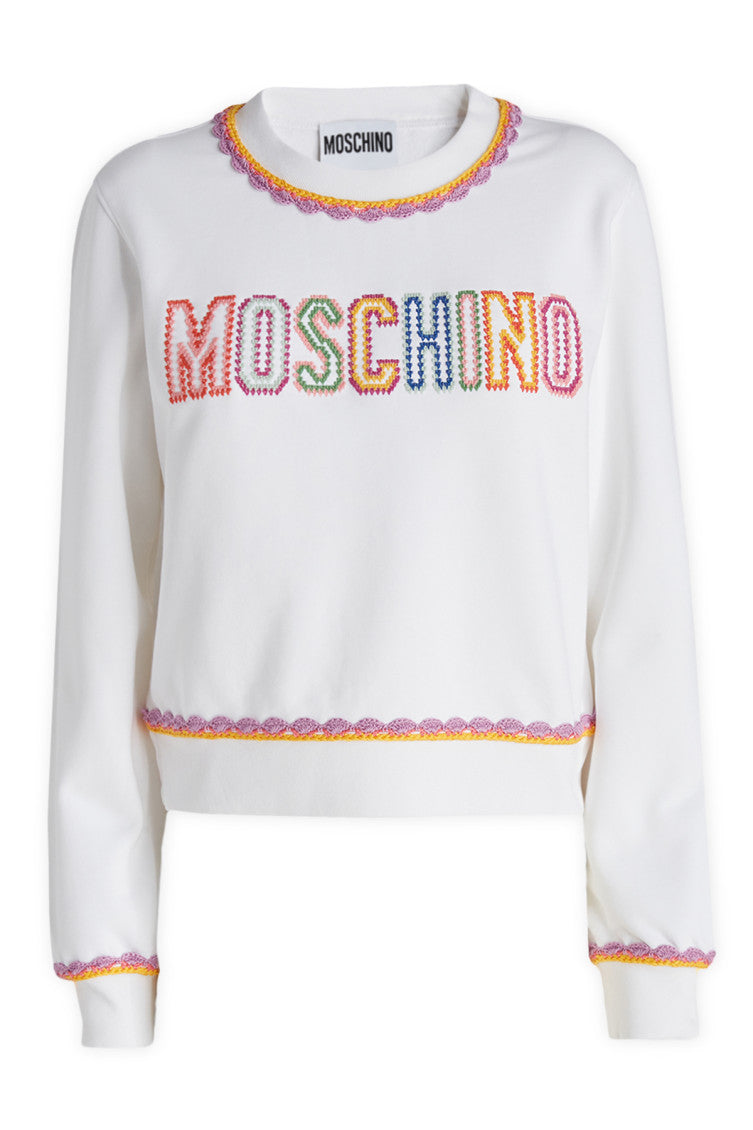 White Logo Crew Neck Sweatshirt 1