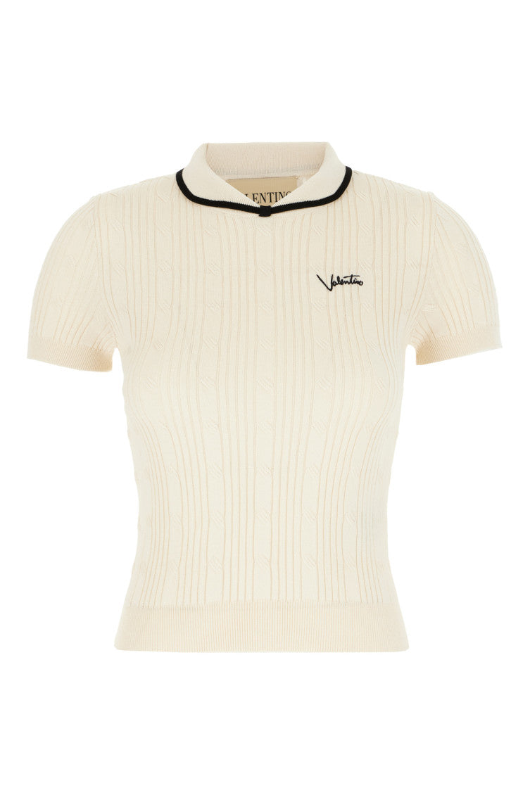 Beige Knitted Shirt Collar Sweater 1