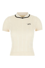 Beige Knitted Shirt Collar Sweater 1