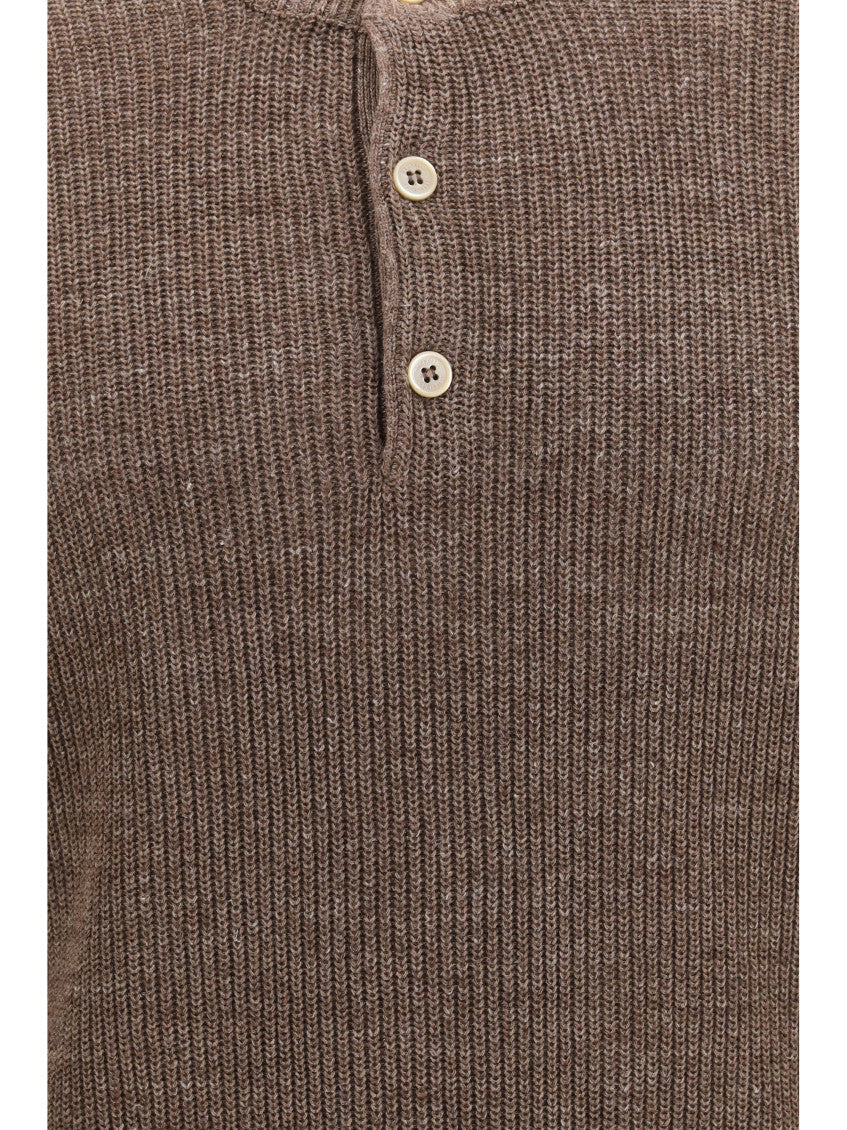 Brown Knitted Henley Sweater 3