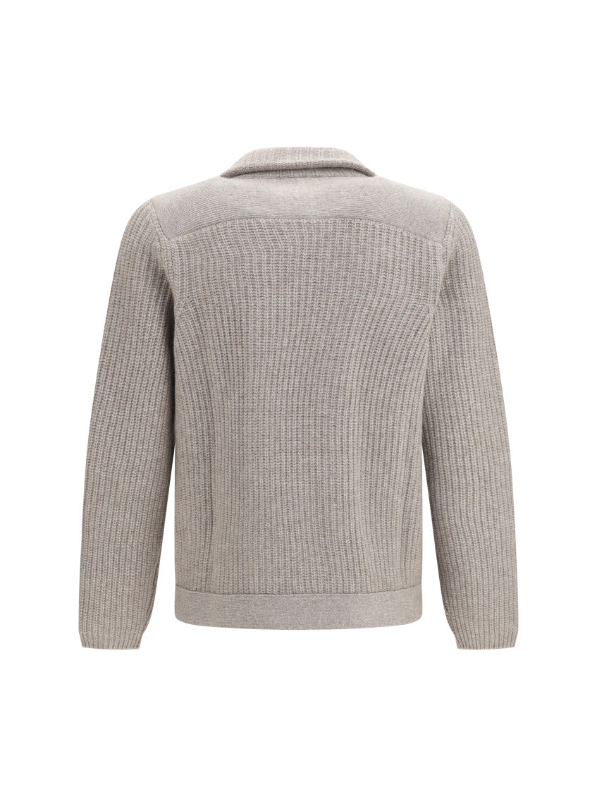 Grey Shirt Collar Cardigan 2