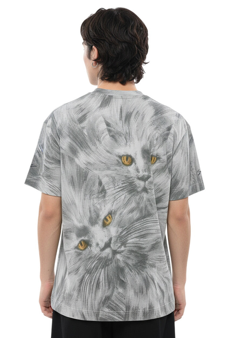 Grey Printed Crew Neck T-Shirt 2