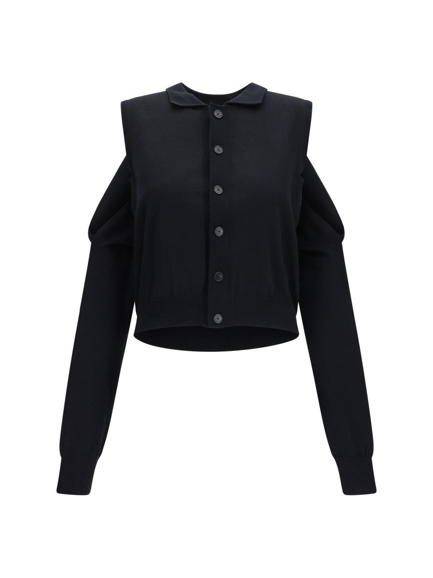 Black Solid Shirt Collar Cardigan 1