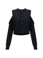 Black Solid Shirt Collar Cardigan 1