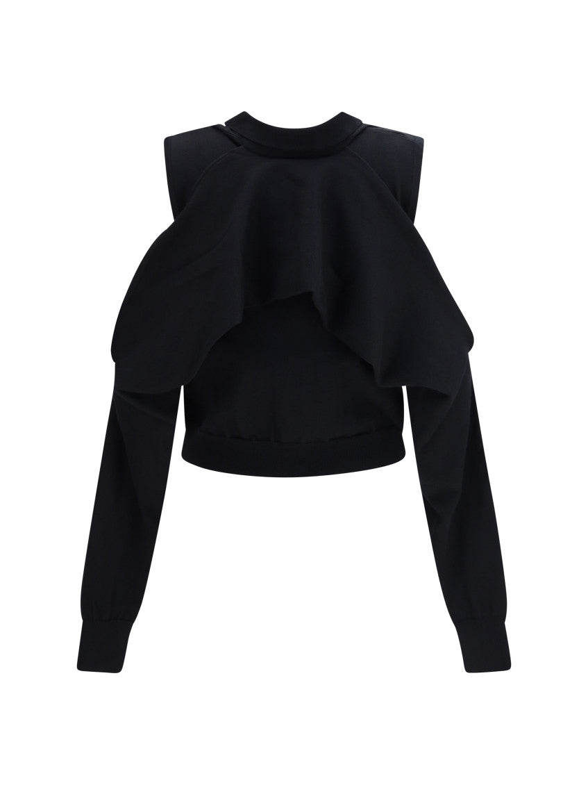 Black Solid Shirt Collar Cardigan 2
