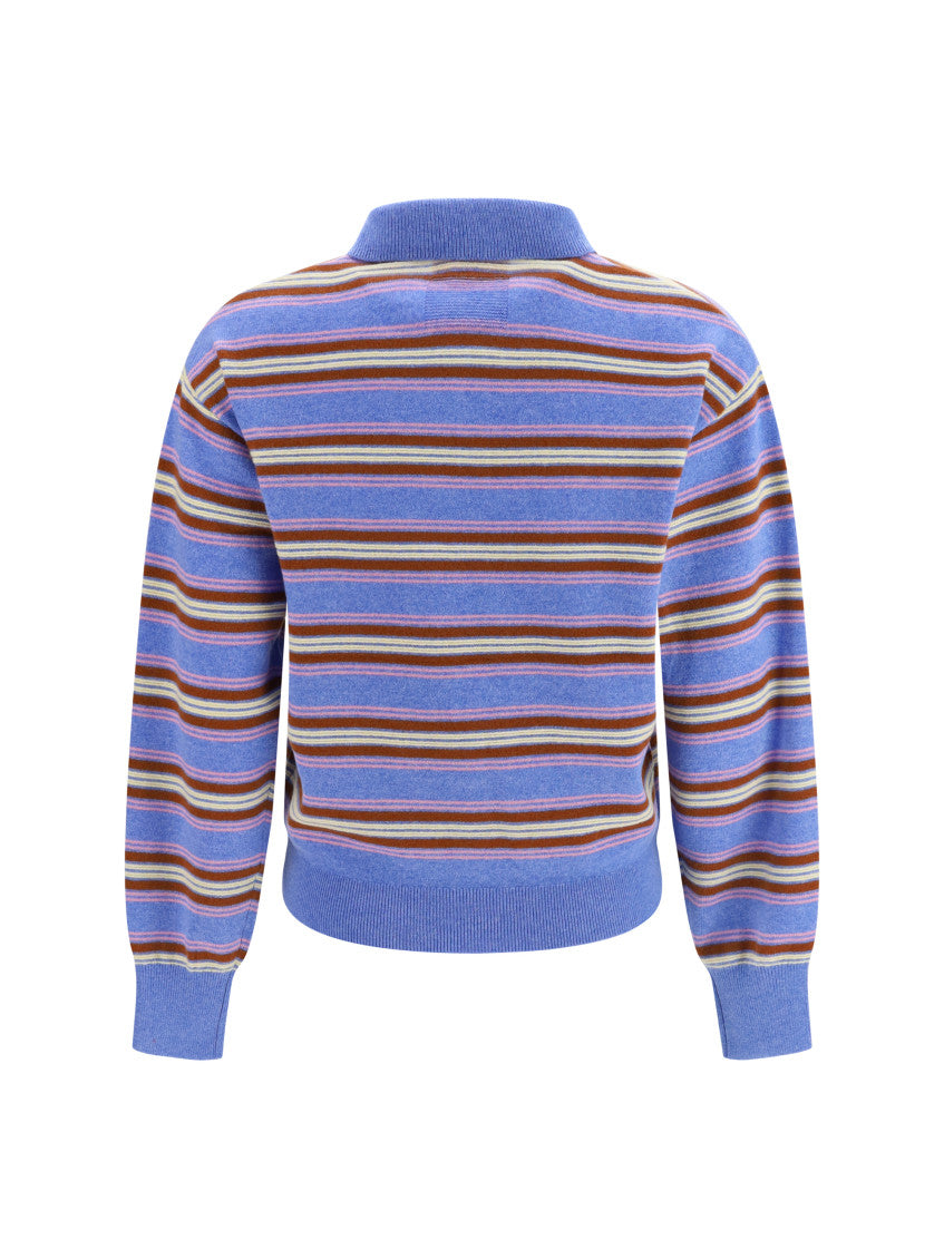 Blue Stripes Shirt Collar Sweater 2