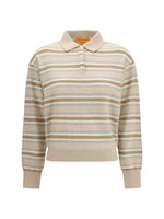 Beige Stripes Shirt Collar Sweater 1