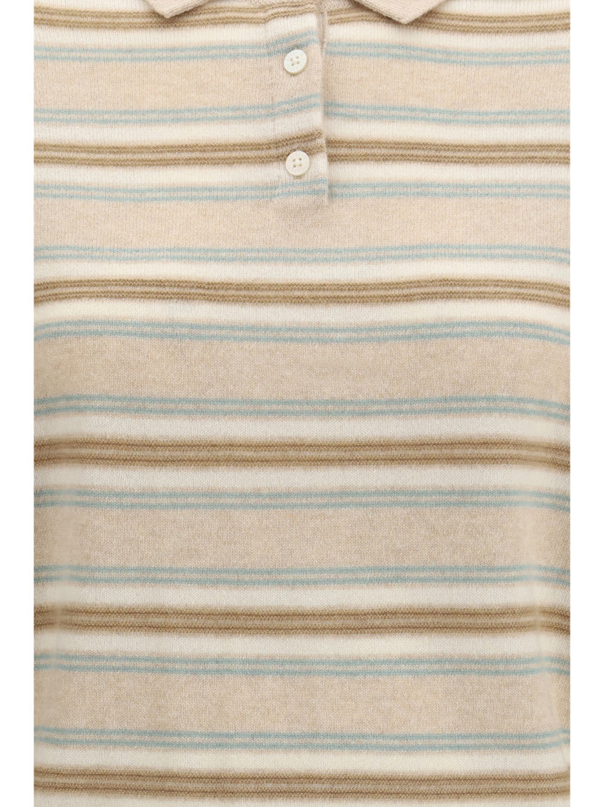 Beige Stripes Shirt Collar Sweater 3