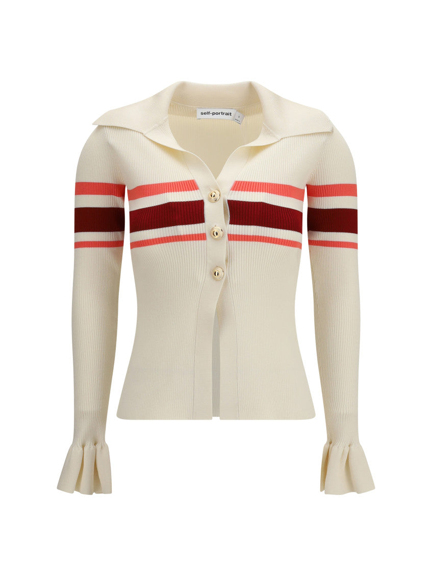 Off White Striped Shirt Collar Sweater 1