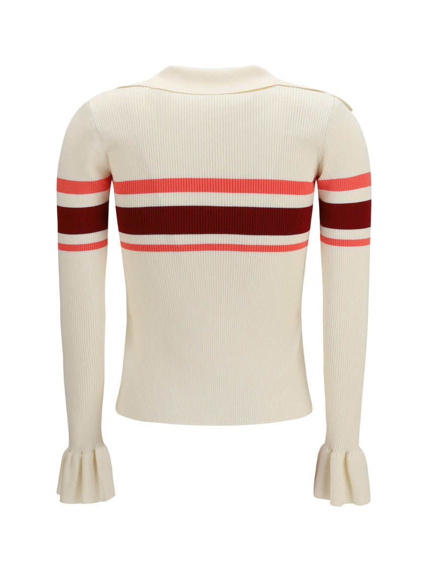 Off White Striped Shirt Collar Sweater 2