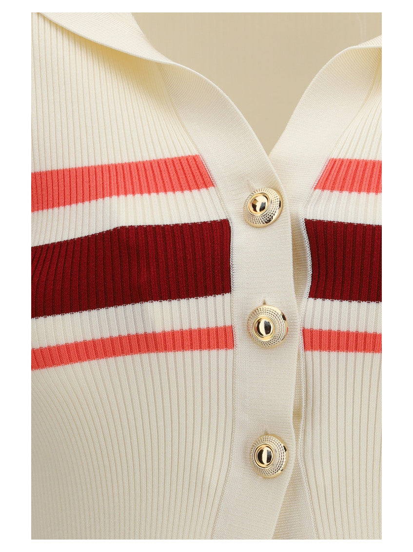 Off White Striped Shirt Collar Sweater 3