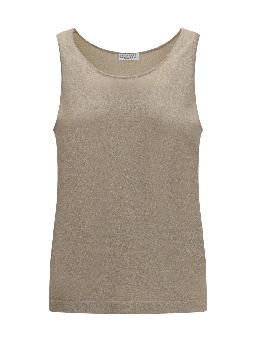 Beige Solid Round Neck Tank Top 1