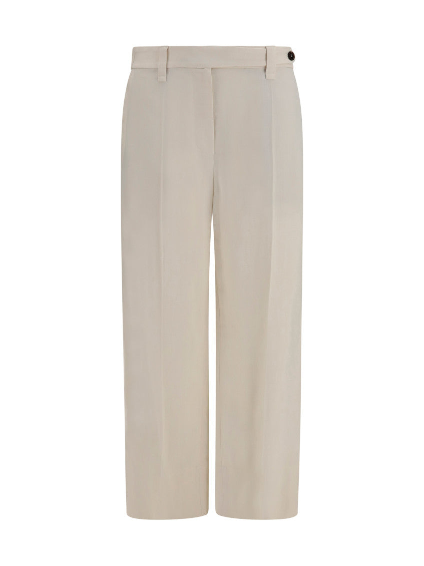Beige Straight Flat Front Pants 1