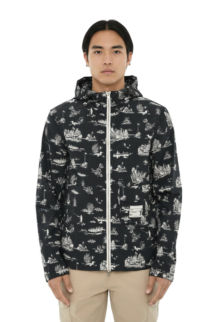 Dark Blue Printed Hood Jacket 1