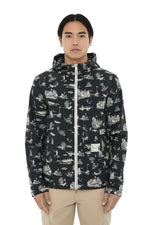 Dark Blue Printed Hood Jacket 1
