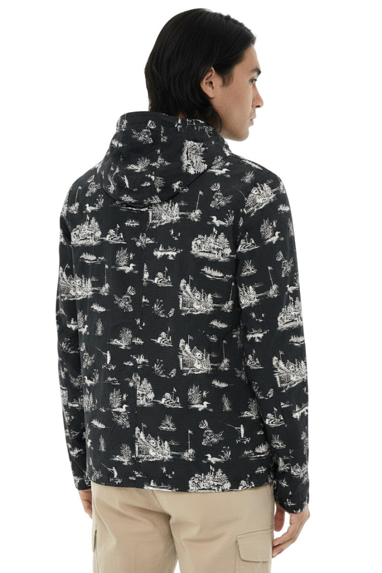 Dark Blue Printed Hood Jacket 2