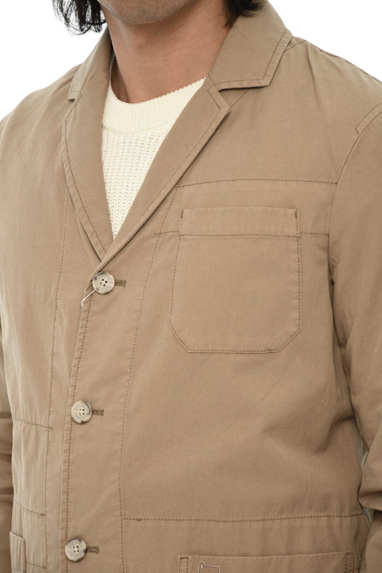 Beige Notched Lapel Blazer 3