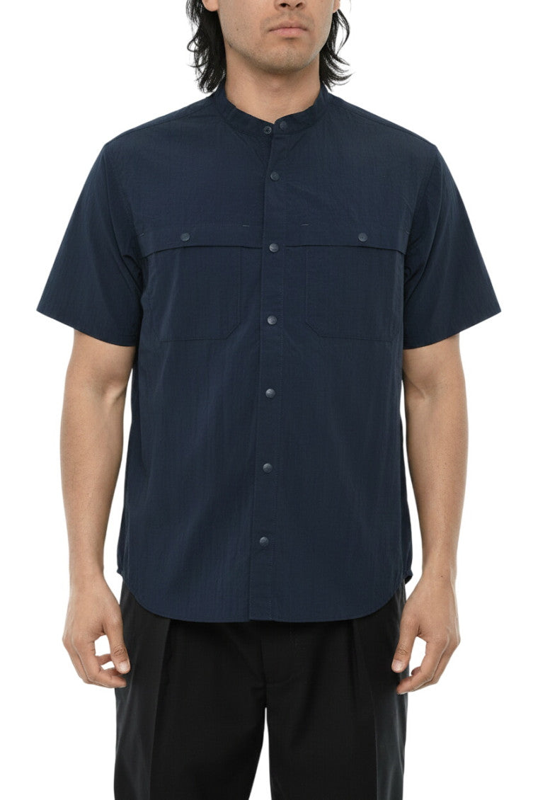 Dark Blue Mandarin Collar Shirt 1